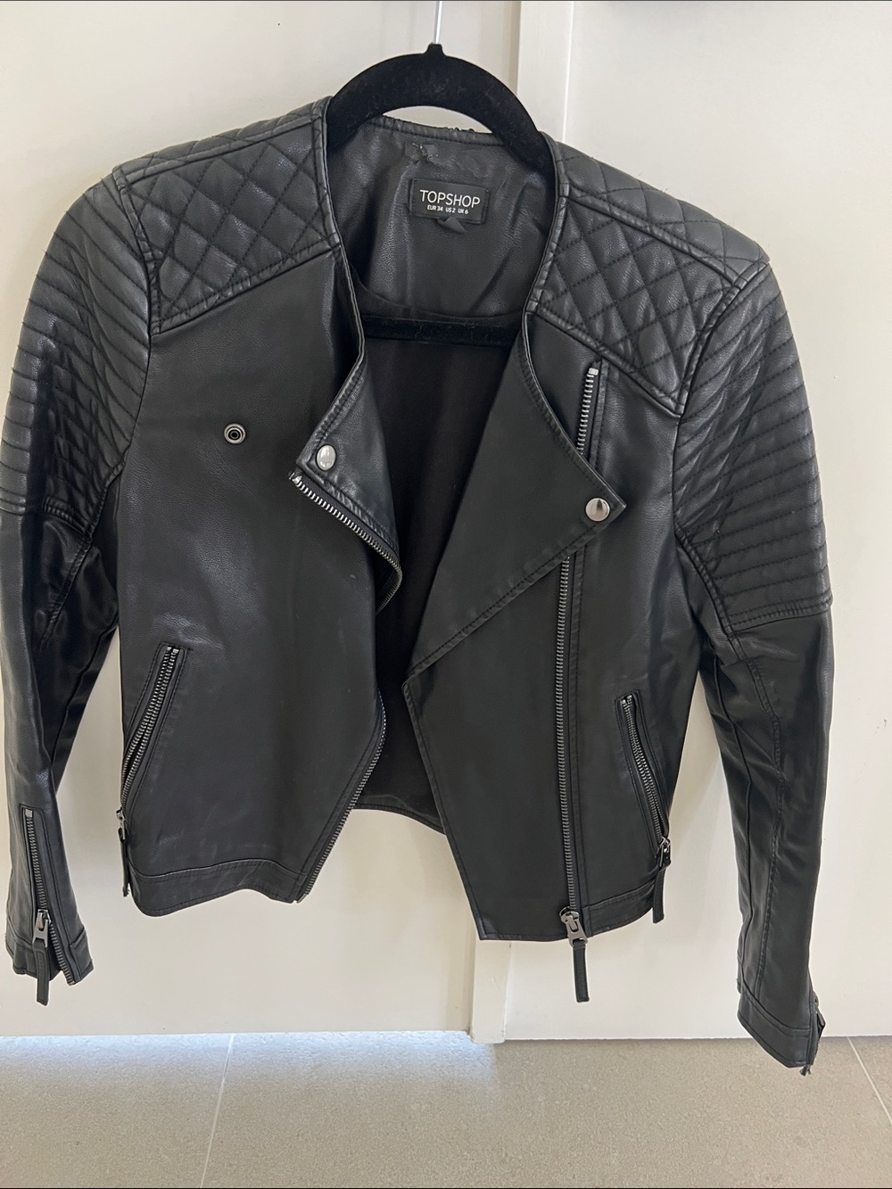TOPSHOP Women's Black Quilted Moto Jacket